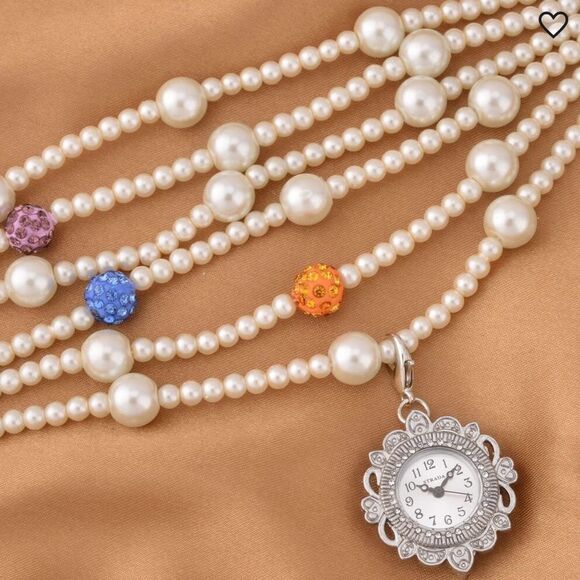 Strada Japanese Movement Glass, Multi Austrian Crystal Beaded Bracelet Watch - Picture 2 of 9